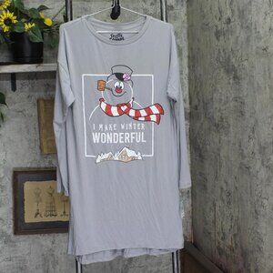 NWT Frosty the Snowman Long Sleeve Sleepshirt Sleep Shirt Grey / Multi M